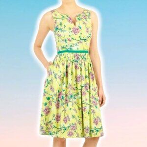 ESHAKTI Citron Floral Fit & Flare Dress Sz Large